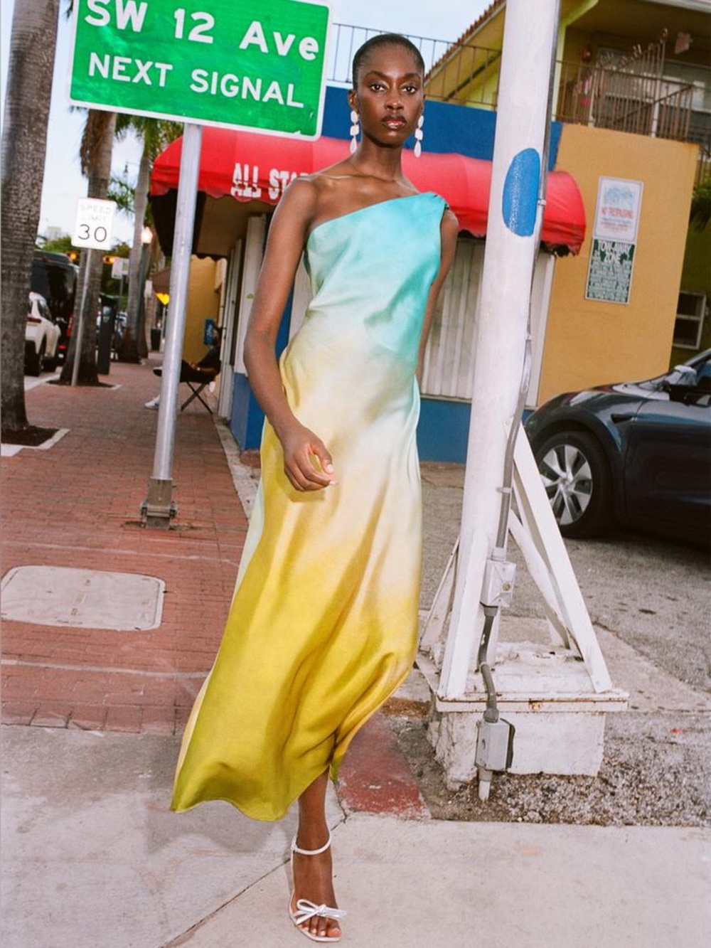 ZARA ASYMMETRICAL SATIN EFFECT TIE DYE DRESS XS NWT - Picture 2 of 16